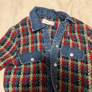 Bershka Multicolor Woven Jacket with Denim Trim
